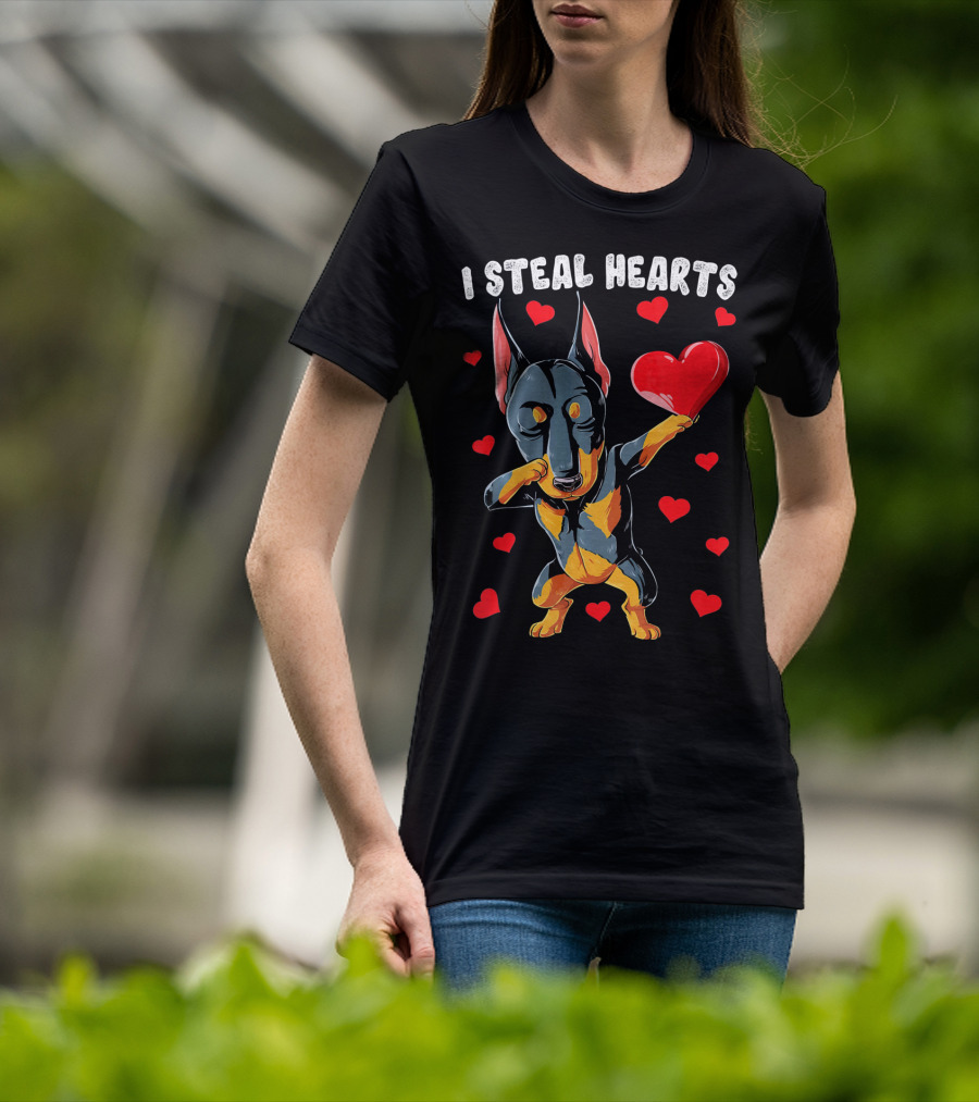 Dabbing Doberman I Steal Hearts Cute Heart-Loving Dogs T-Shirt