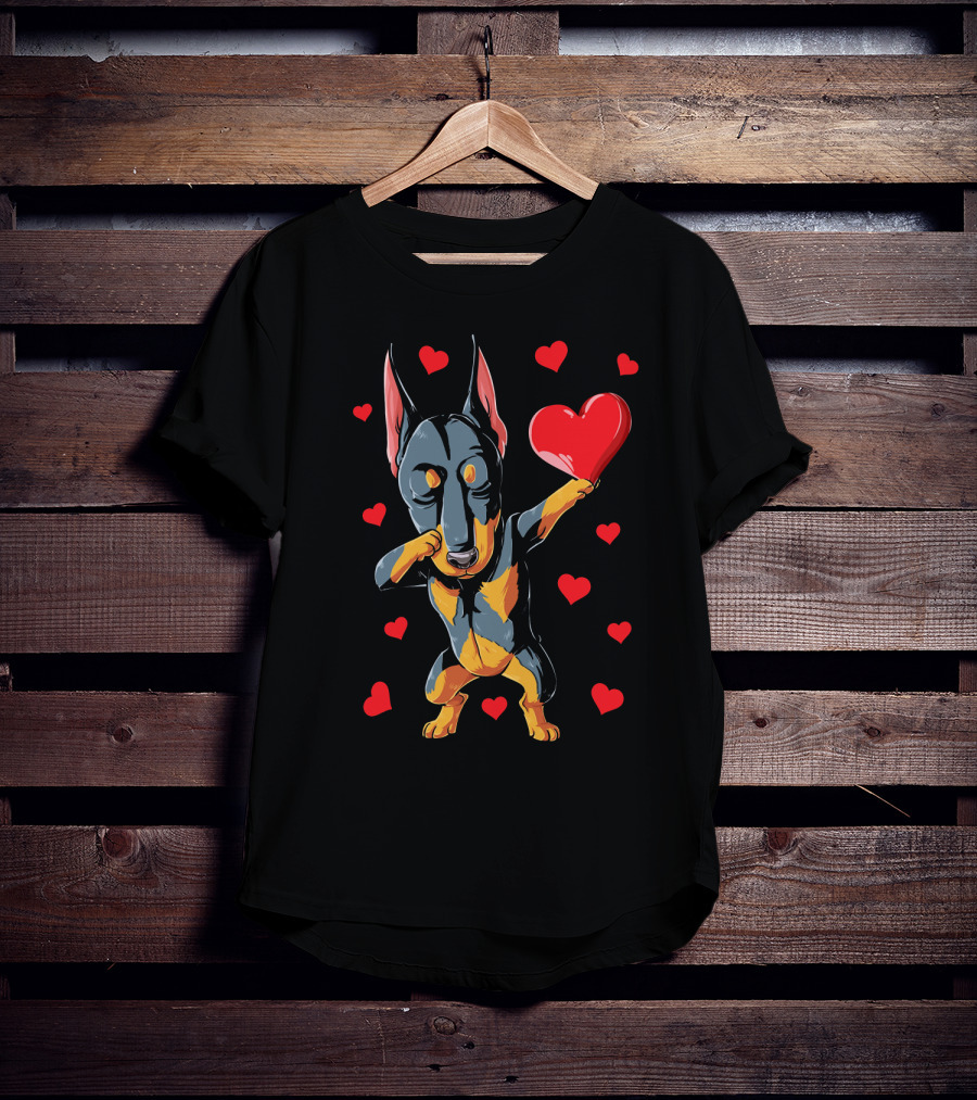 Dabbing Doberman Valentines Day Dog Love Heart T-Shirt
