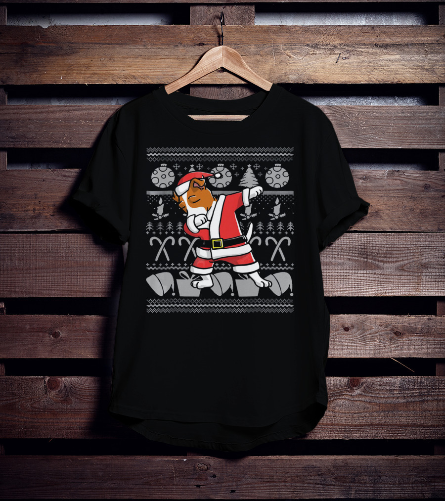 Dabbing Jack Russell Terrier Santa Ugly Christmas T-Shirt