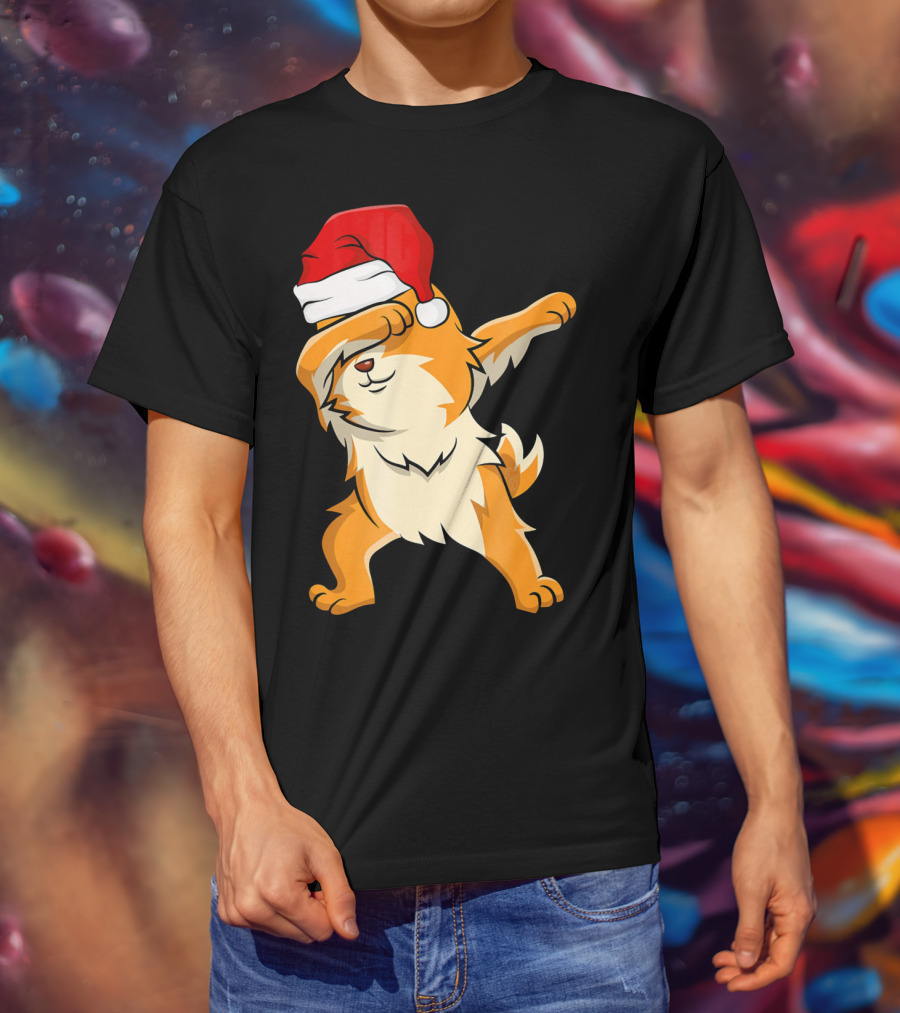 Dabbing Pomeranian With Santa Hat T-Shirt