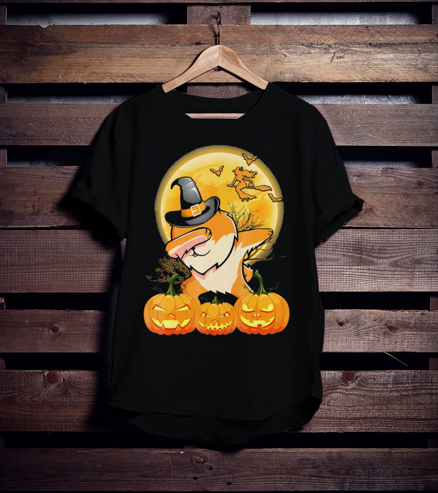 Dabbing Pomeranian Dog Halloween Pumpkin Witch Moon T-Shirt