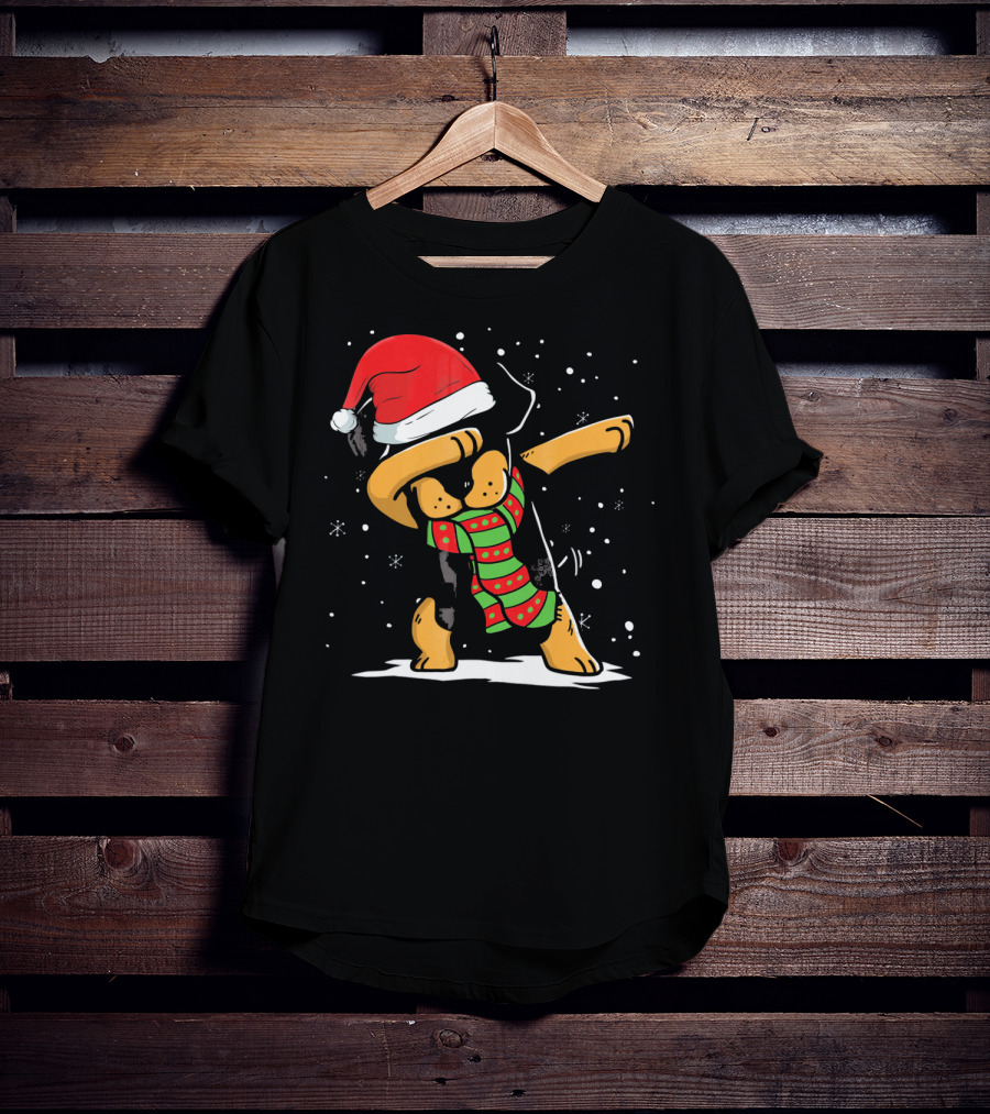 Dabbing Rottweiler Santa Christmas Dog With Scarf Love T-Shirt