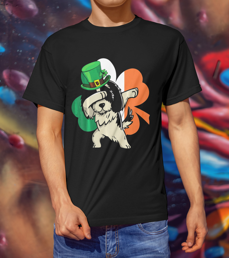 Dabbing Shih Tzu Shamrock Irish Hat Flag T-Shirt