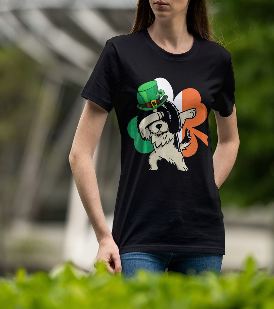 Dabbing Shih Tzu Shamrock Irish Hat Flag T-Shirt