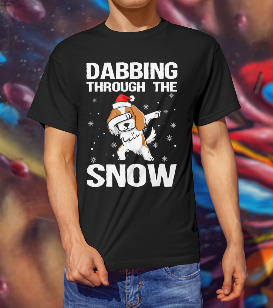 Dabbing Through The Snow Cavalier King Charles Spaniel Christmas Dog Santa Hat T-Shirt