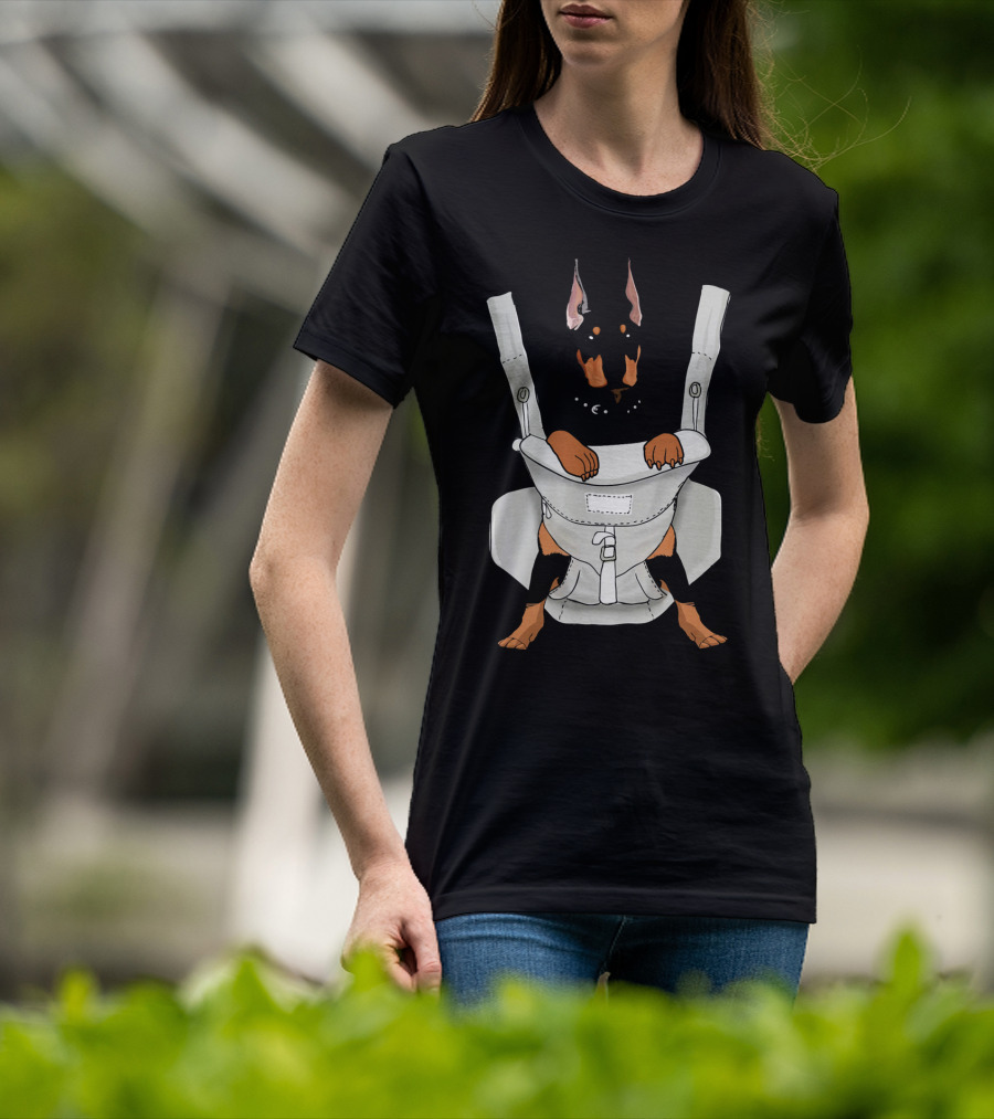 Carrier Doberman With Cartoon Baby Harness T-Shirt