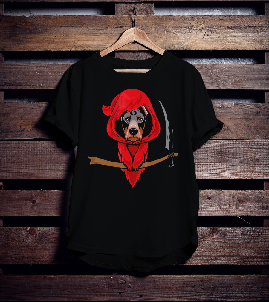 Doberman Grim Reaper Red Hood Scythe T-Shirt