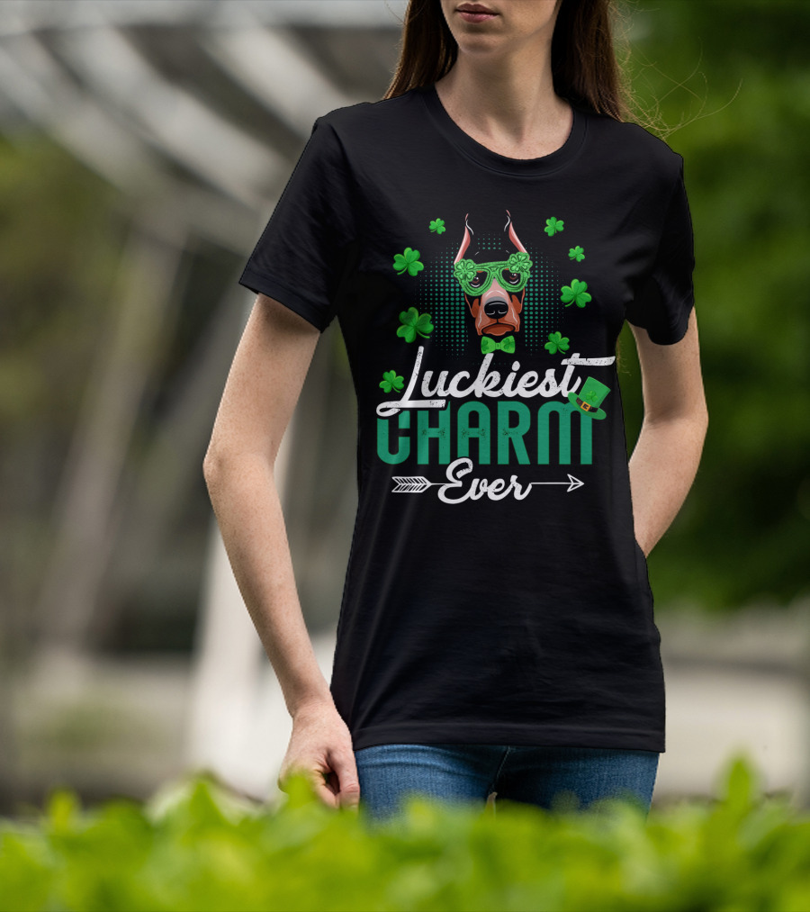 Luckiest Charm Ever Doberman Patrick's Day Shamrock Glasses T-Shirt