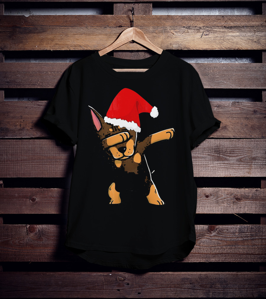 Doberman Pinscher Dabbing Santa Hat Christmas T-Shirt