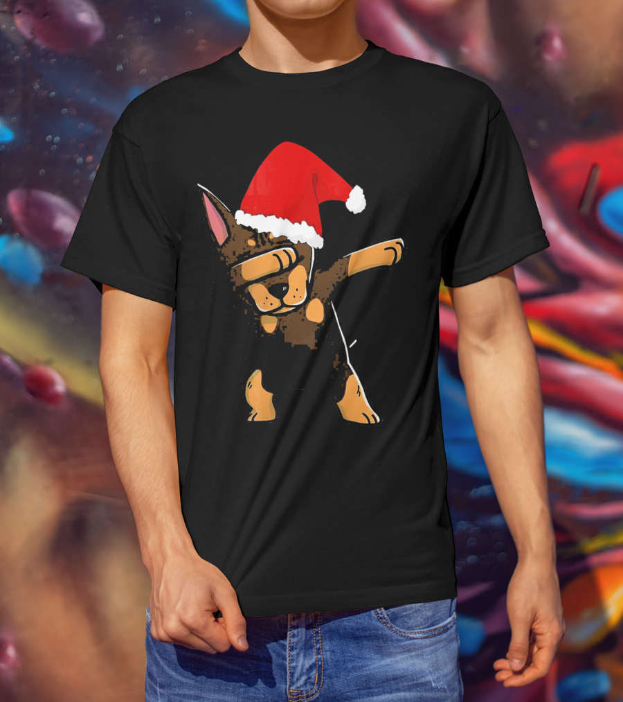 Doberman Pinscher Dabbing Santa Hat Christmas T-Shirt