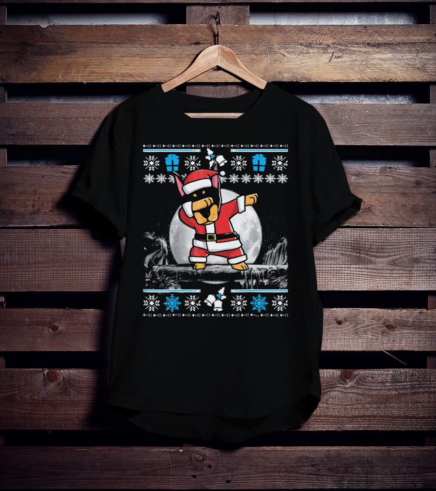 Doberman Pinscher Santa Claus Dabbing Christmas Sweater Moon Snowflake Gift T-Shirt
