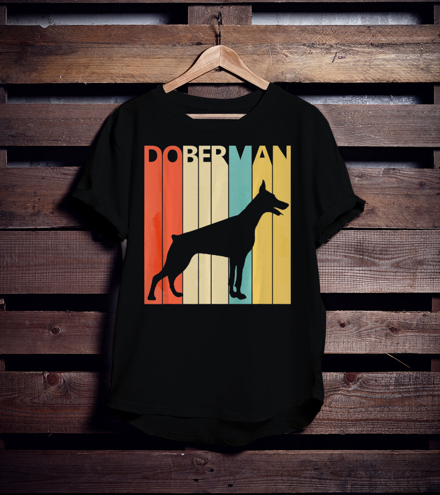 Doberman Vintage Silhouette Stripes For Dog Dad T-Shirt