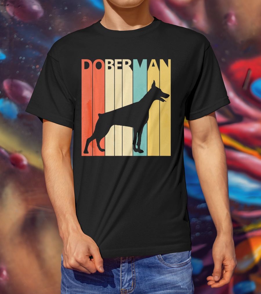 Doberman Vintage Silhouette Stripes For Dog Dad T-Shirt