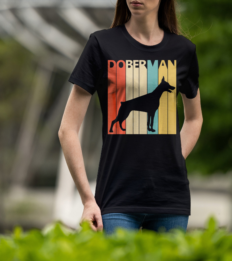 Doberman Vintage Silhouette Stripes For Dog Dad T-Shirt