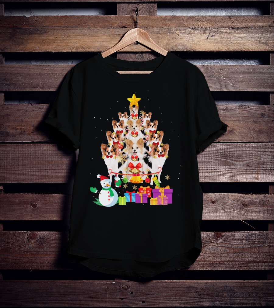 Dog Christmas Papillon Xmas Tree Snowman Gifts Holiday T-Shirt