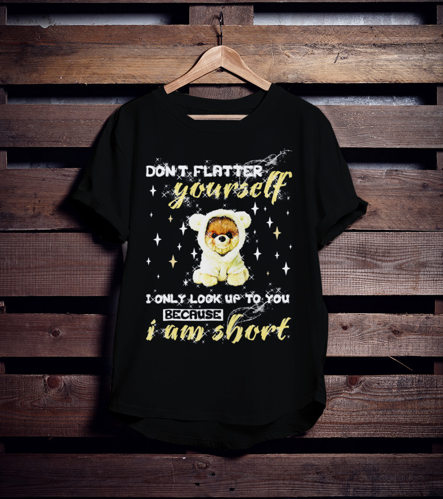 Don't Flatter Yourself I Only Look Up To You Because I Am Short Funny Pomeranian Dog T-Shirt