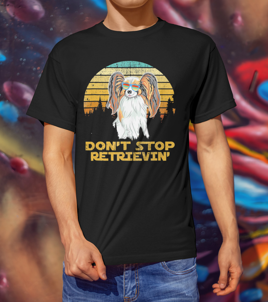 Don't Stop Retrievin' Papillon Sunglasses Retro Sunset T-Shirt