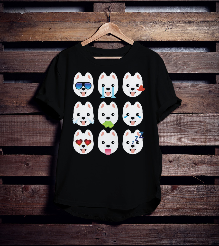 Pomeranian Dog Emoji Faces Funny Father Emotions T-Shirt