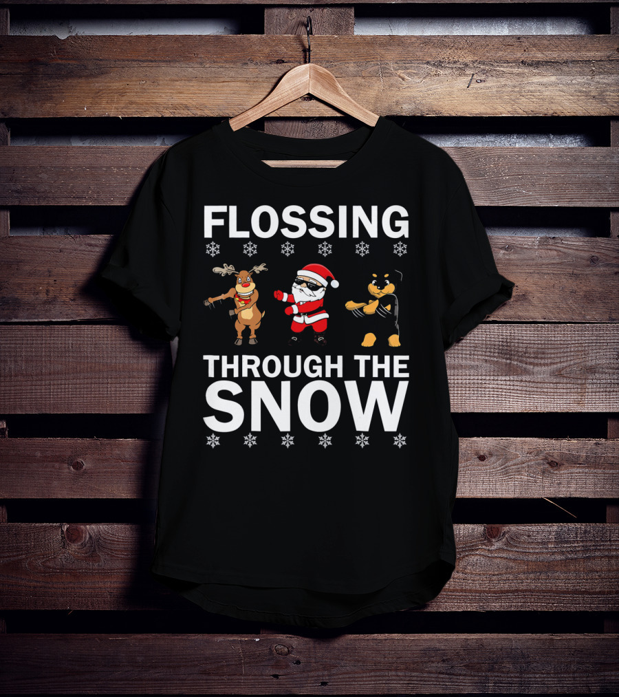 Flossing Through The Snow Santa Reindeer Rottweiler T-Shirt