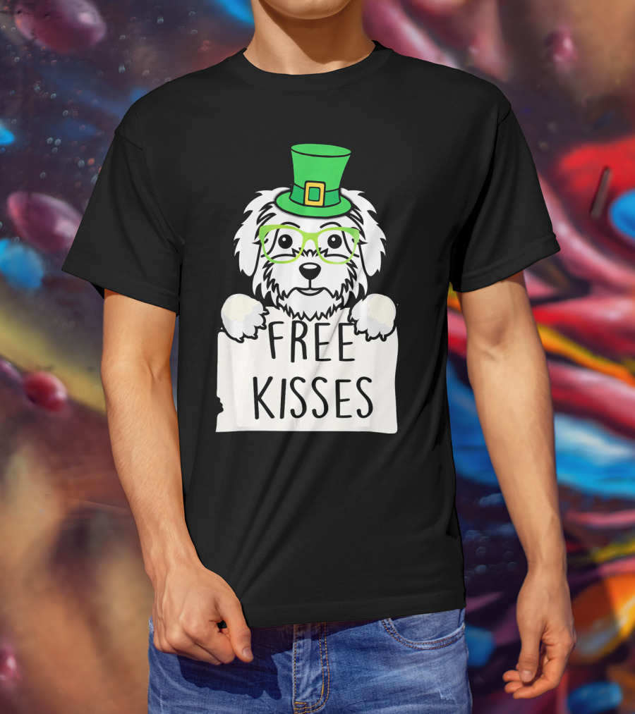 Free Kisses Maltese Dog With Green Leprechaun Hat St Patricks T-Shirt