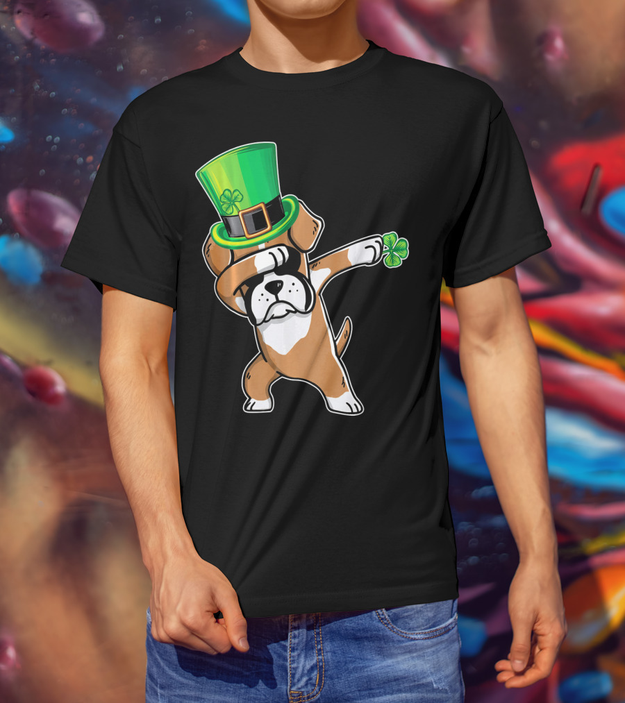 Funny Boxer Dog Dabbing St. Patrick's Day Dance T-Shirt