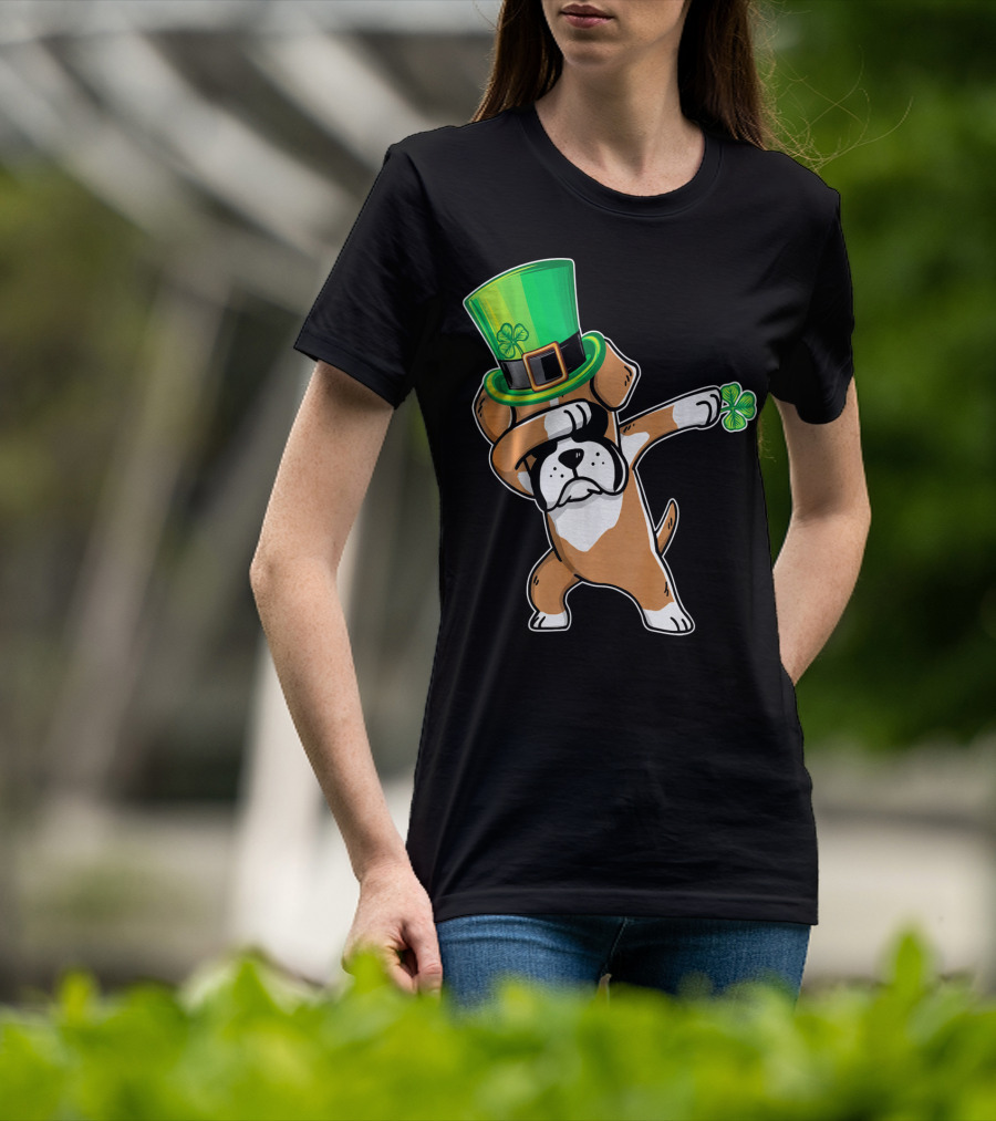 Funny Boxer Dog Dabbing St. Patrick's Day Dance T-Shirt