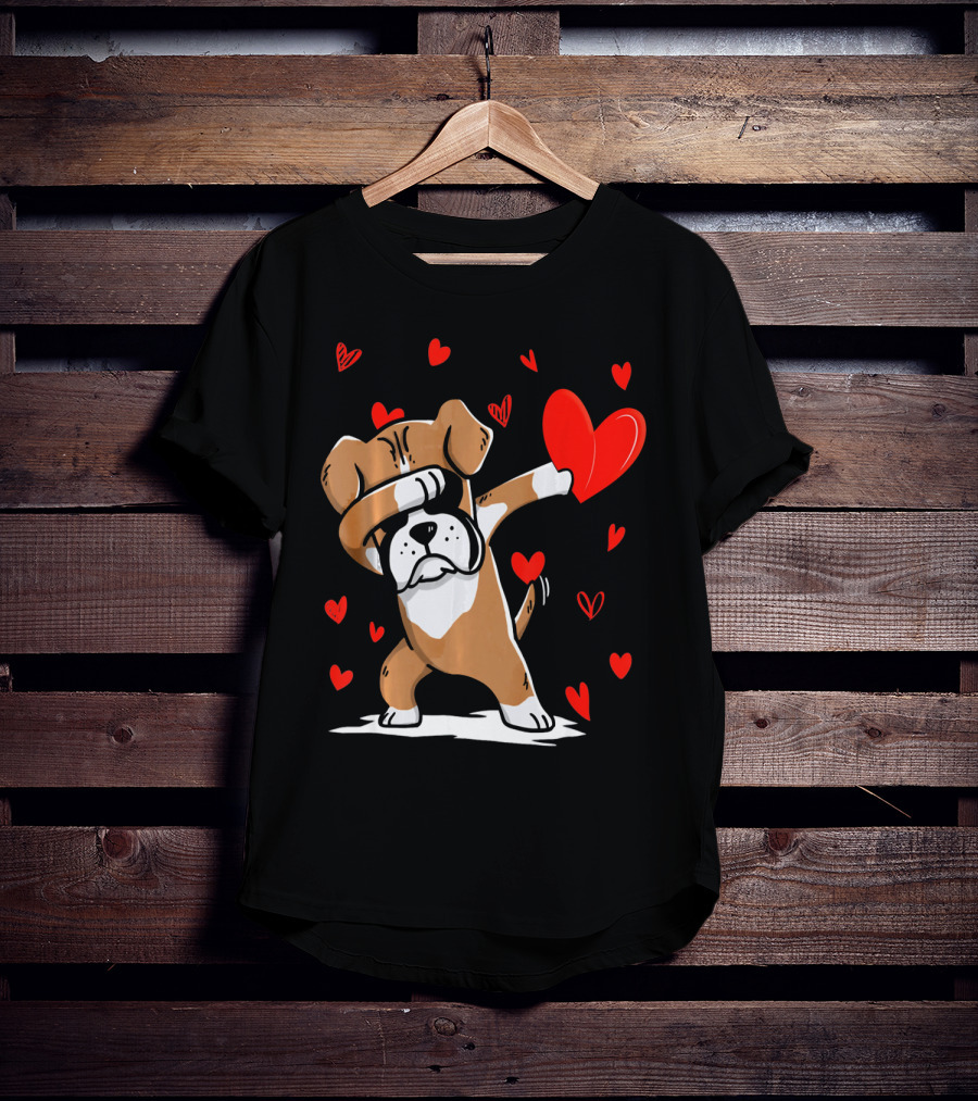 Dabbing Boxer Dog Holding Heart With Valentines Day T-Shirt