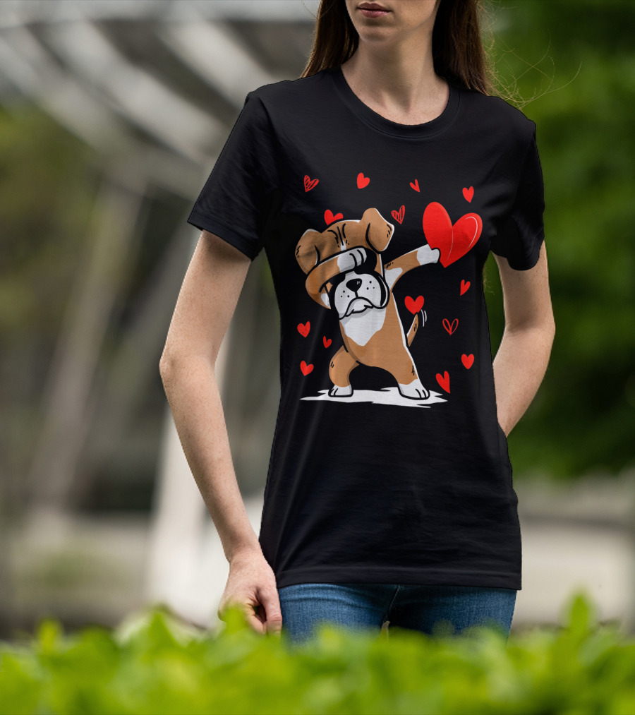 Dabbing Boxer Dog Holding Heart With Valentines Day T-Shirt