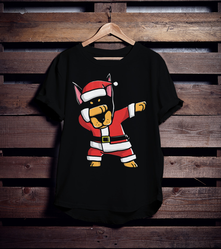 Funny Dabbing Doberman Pinscher Dog Ugly Christmas Santa T-Shirt
