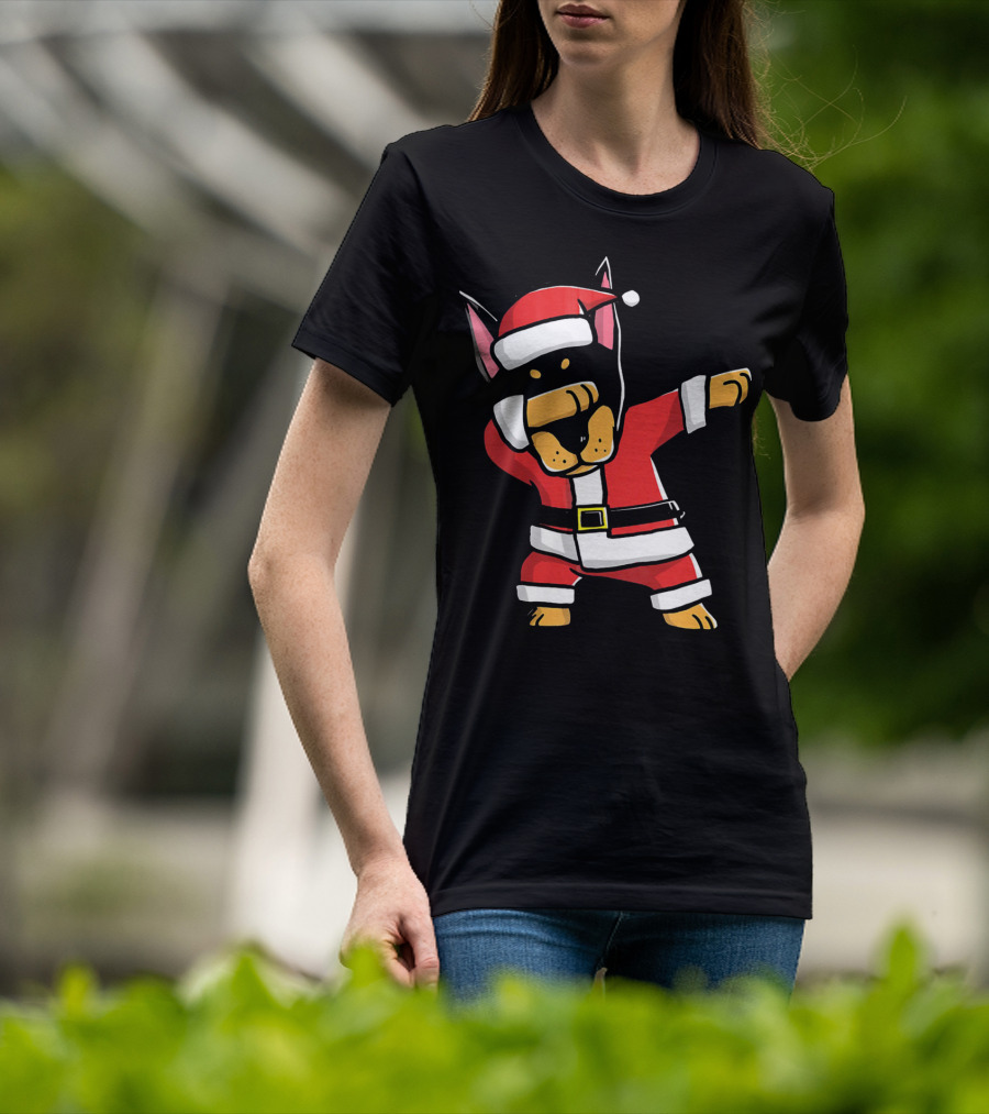 Funny Dabbing Doberman Pinscher Dog Ugly Christmas Santa T-Shirt