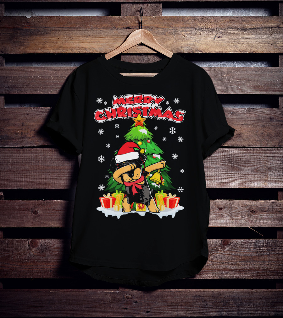 Merry Christmas Dabbing Rottweiler With Santa Hat And Gifts T-Shirt