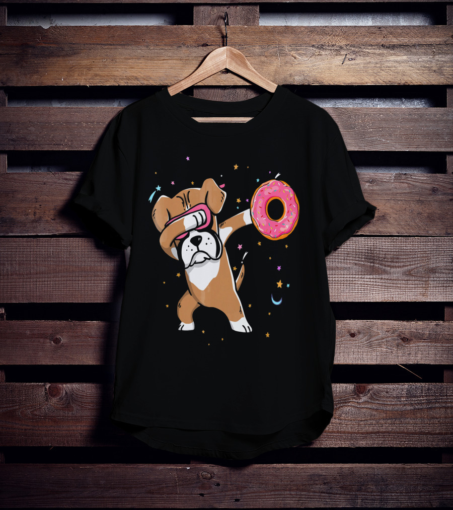 Funny Donut Day Dabbing Boxer With Sprinkled Donut In Stars And Moon T-Shirt