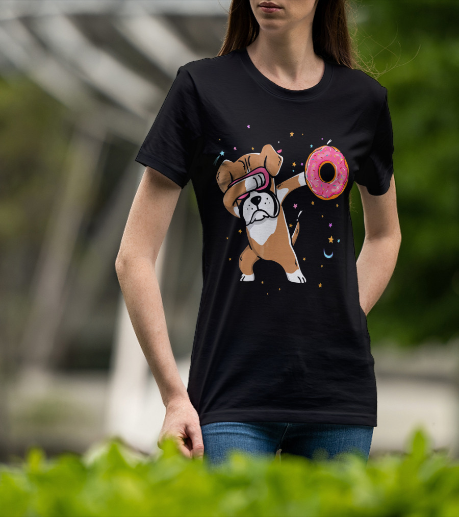 Funny Donut Day Dabbing Boxer With Sprinkled Donut In Stars And Moon T-Shirt
