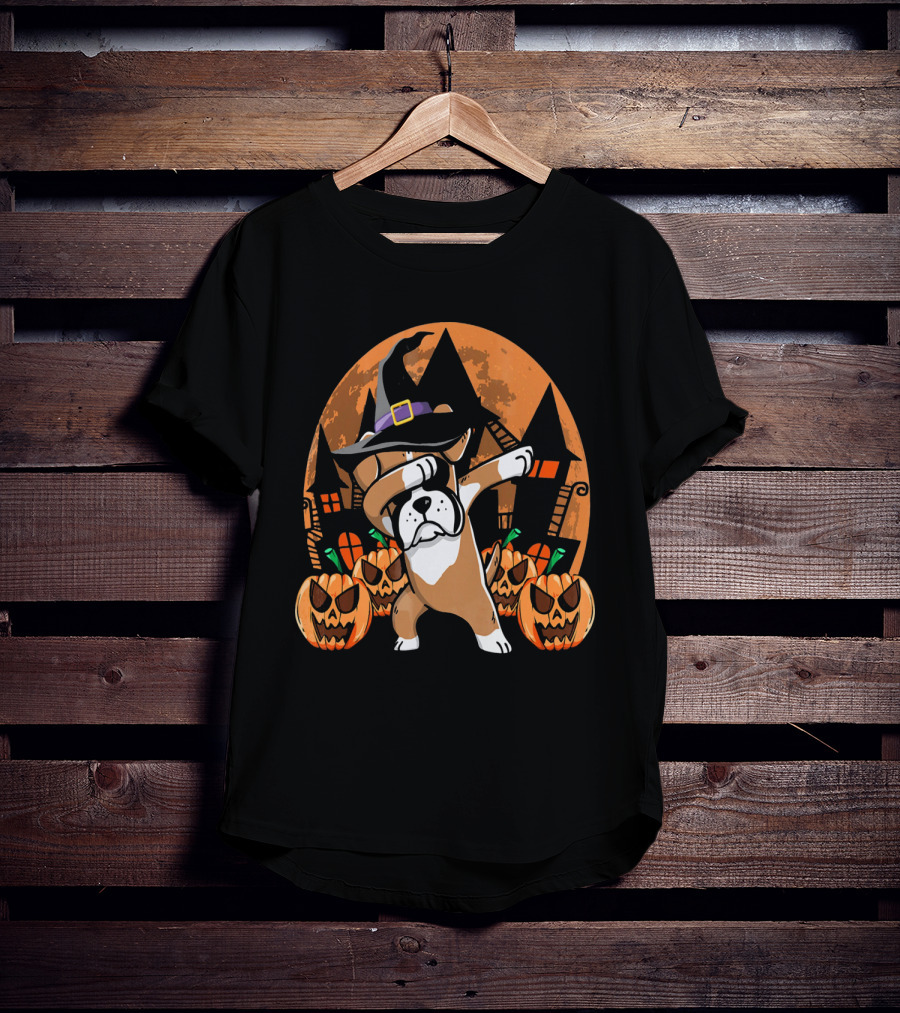 Funny Halloween Dabbing Boxer Witch Hat Pumpkins T-Shirt