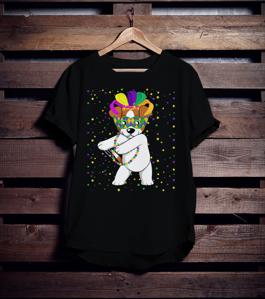 Jack Russell Flossing Jester Hat Mardi Gras Beads Dog T-Shirt
