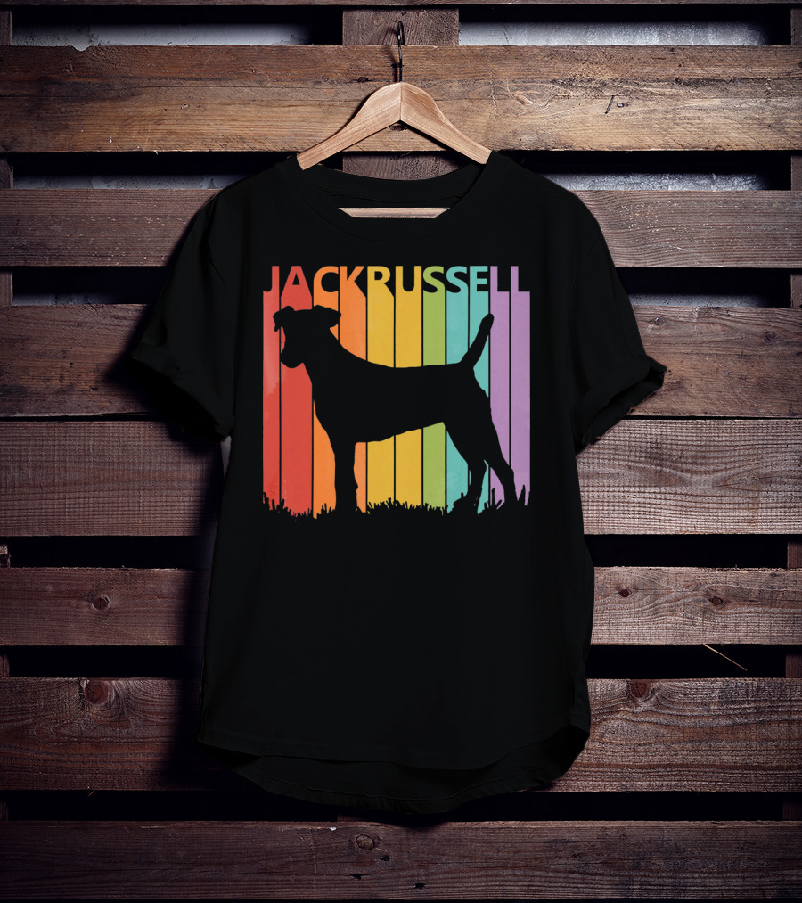 Jack Russell Silhouette Rainbow Stripes T-Shirt