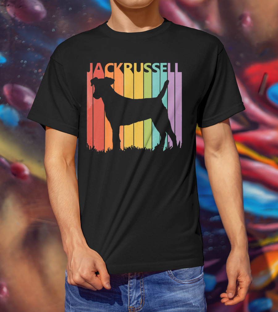 Jack Russell Silhouette Rainbow Stripes T-Shirt