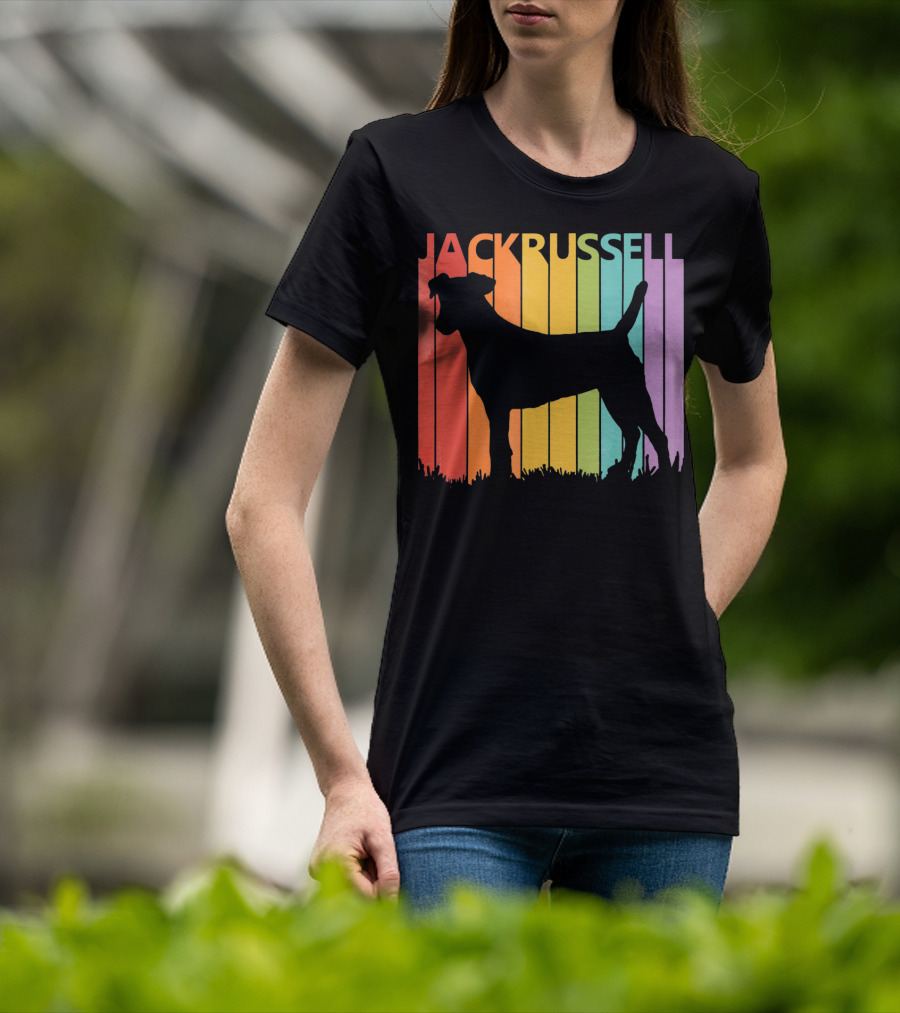 Jack Russell Silhouette Rainbow Stripes T-Shirt
