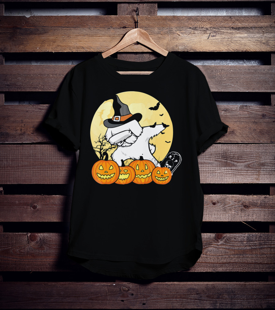Funny Halloween Maltese Dog With Pumpkins And Witch Hat T-Shirt
