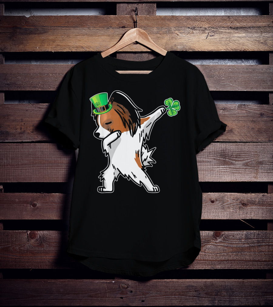 Papillon Dab Dabbing Dance With Shamrock And Leprechaun Hat T-Shirt