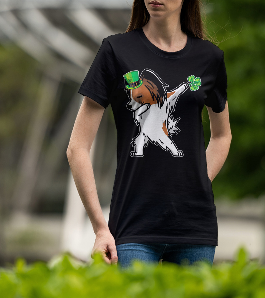 Papillon Dab Dabbing Dance With Shamrock And Leprechaun Hat T-Shirt