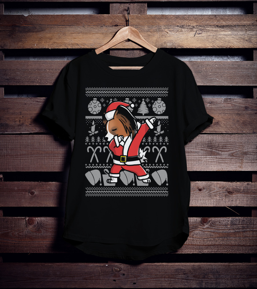 Funny Christmas Papillon Dabbing Santa Dog Dab T-Shirt