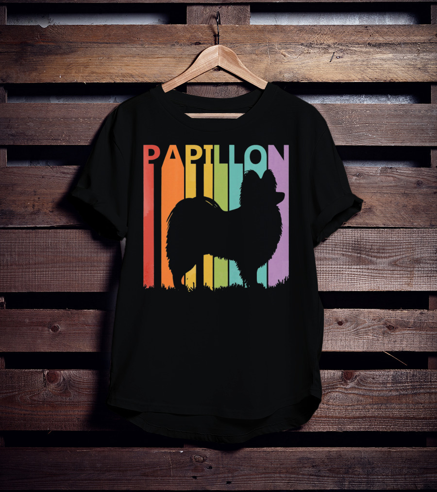 Papillon Dog Silhouette With Colorful T-Shirt