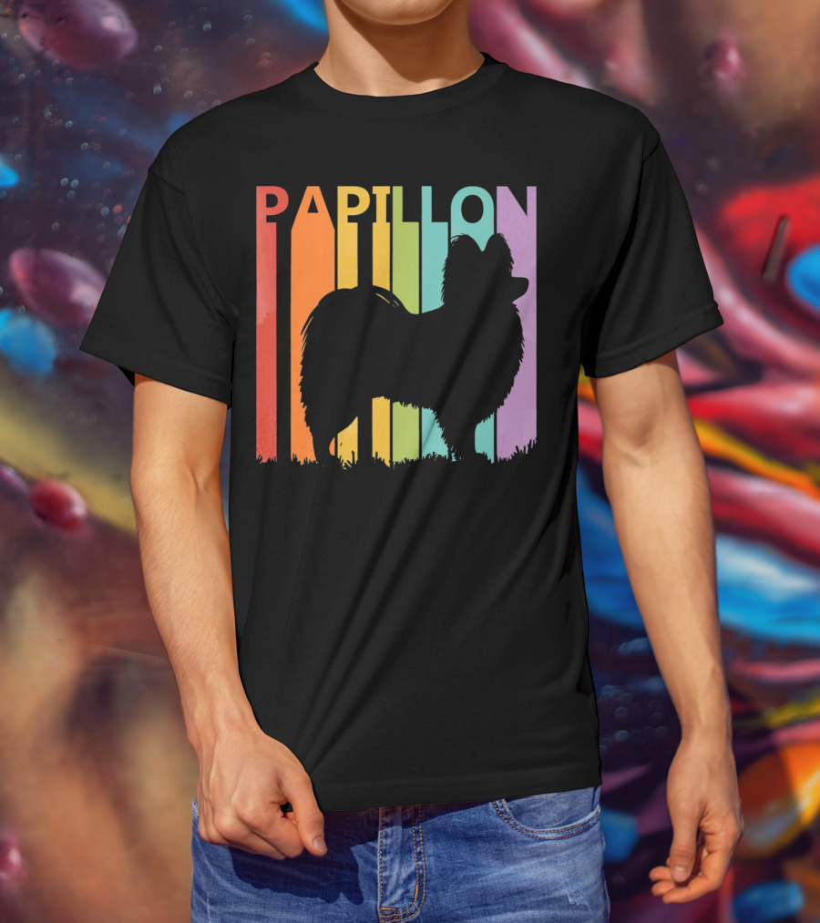 Papillon Dog Silhouette With Colorful T-Shirt