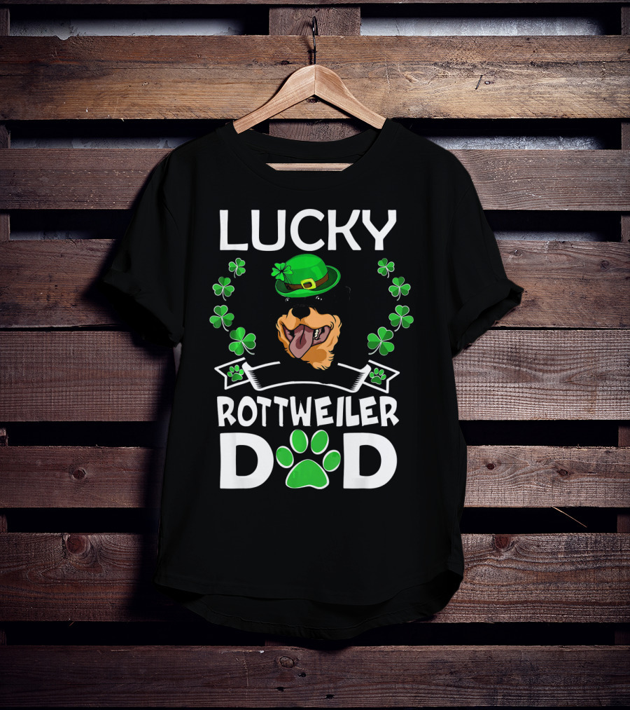 Lucky Rottweiler Dad St Patricks Day Shamrocks And Green Hat T-Shirt