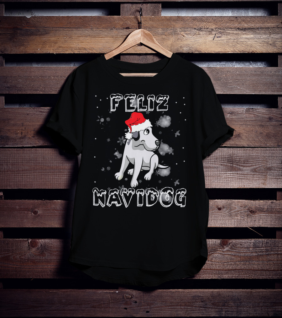 Feliz Navidog Great Dane Dog Santa Hat Snowflakes T-Shirt
