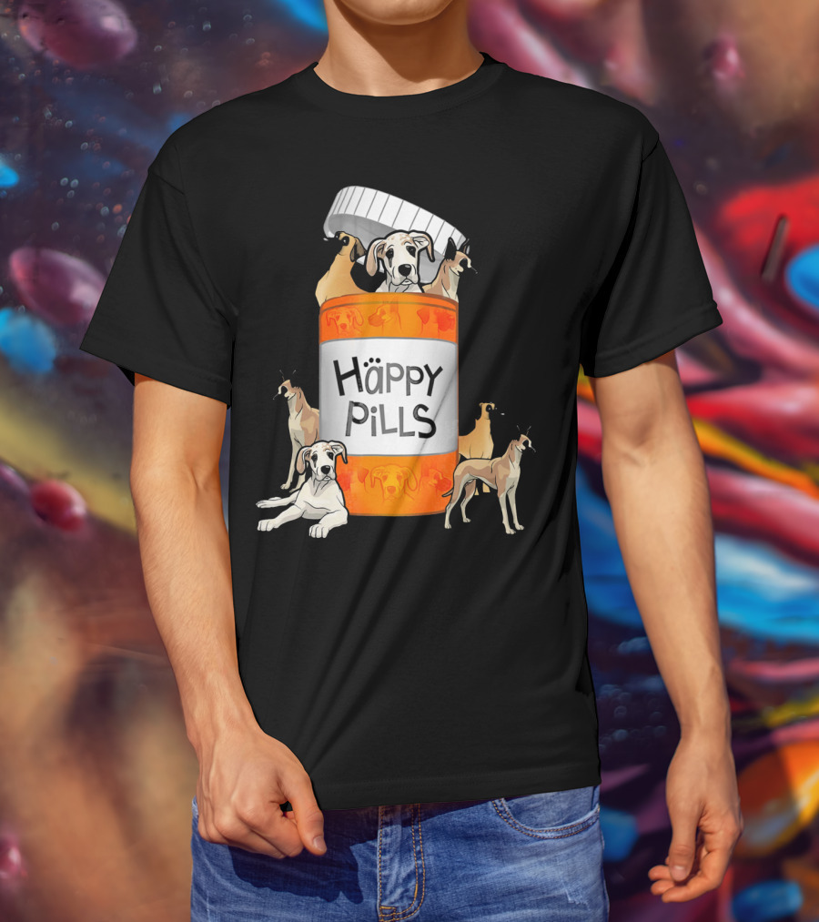Great Dane Dog Happy Pills Prescription Bottle T-Shirt
