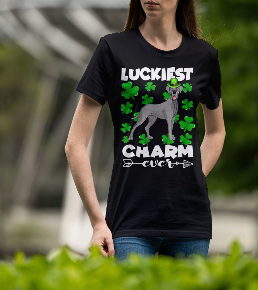 Luckiest Charm Ever Great Dane Shamrocks Hat T-Shirt