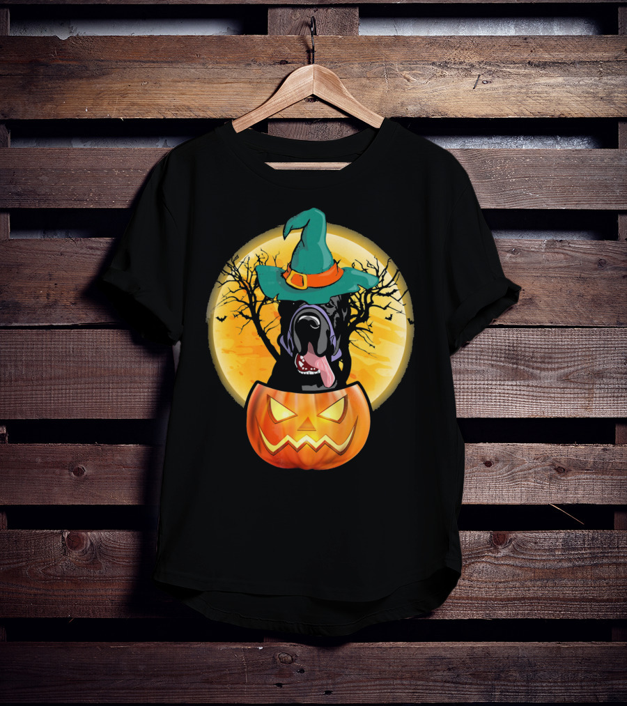 Great Dane Halloween Pumpkin Witch Hat Spooky Scene T-Shirt