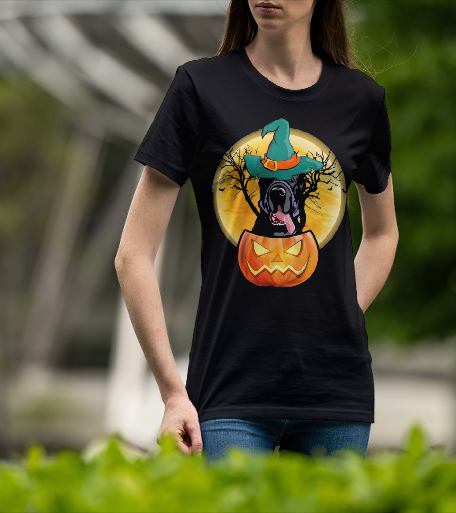 Great Dane Halloween Pumpkin Witch Hat Spooky Scene T-Shirt